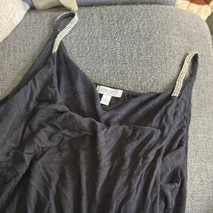 Black Tank Top with Rhinestone Straps